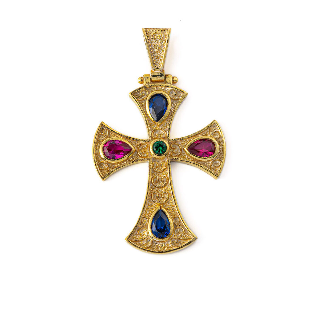 FR-P-01971017 Multicolor Cross Pendant - 925 Sterling Silver and Gold Plated