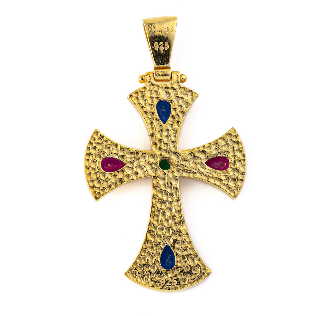 FR-P-01971017b Multicolor Cross Pendant - 925 Sterling Silver and Gold Plated - Image 2