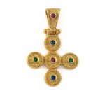 Byzantine Cross with Zircon - 925 Sterling Silver Gold Plated