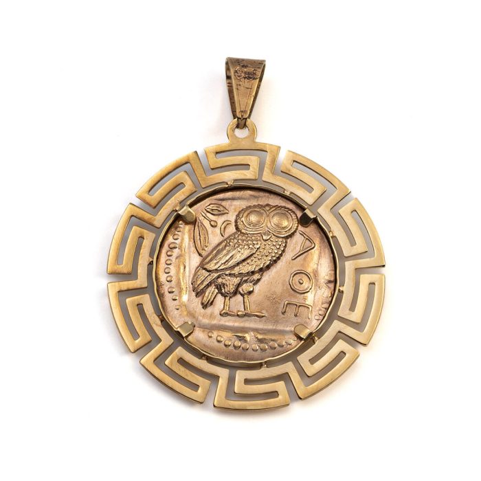 Athena and the Owl of Wisdom Coin Pendant - 14k Gold - Image 3