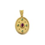 Byzantine Oval Pendant with Multicolor Zircon Stone