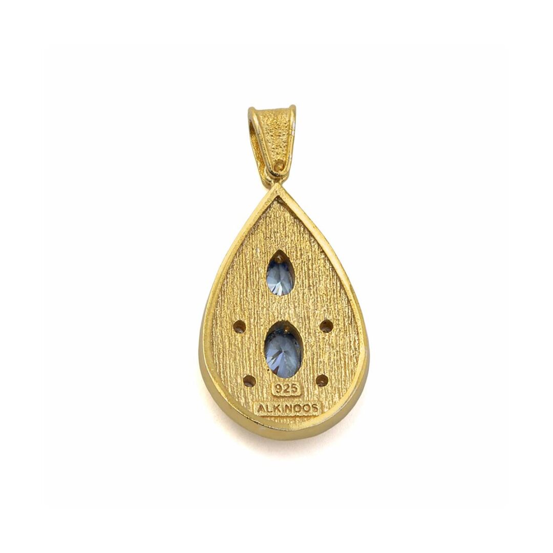 GK-MD-09760016b Byzantine Pendant with Blue Zircon - 925 Sterling Silver and 18K Gold Plating - Image 3