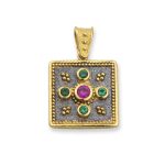 Byzantine Square Pendant with Multicolor Zircon Stone