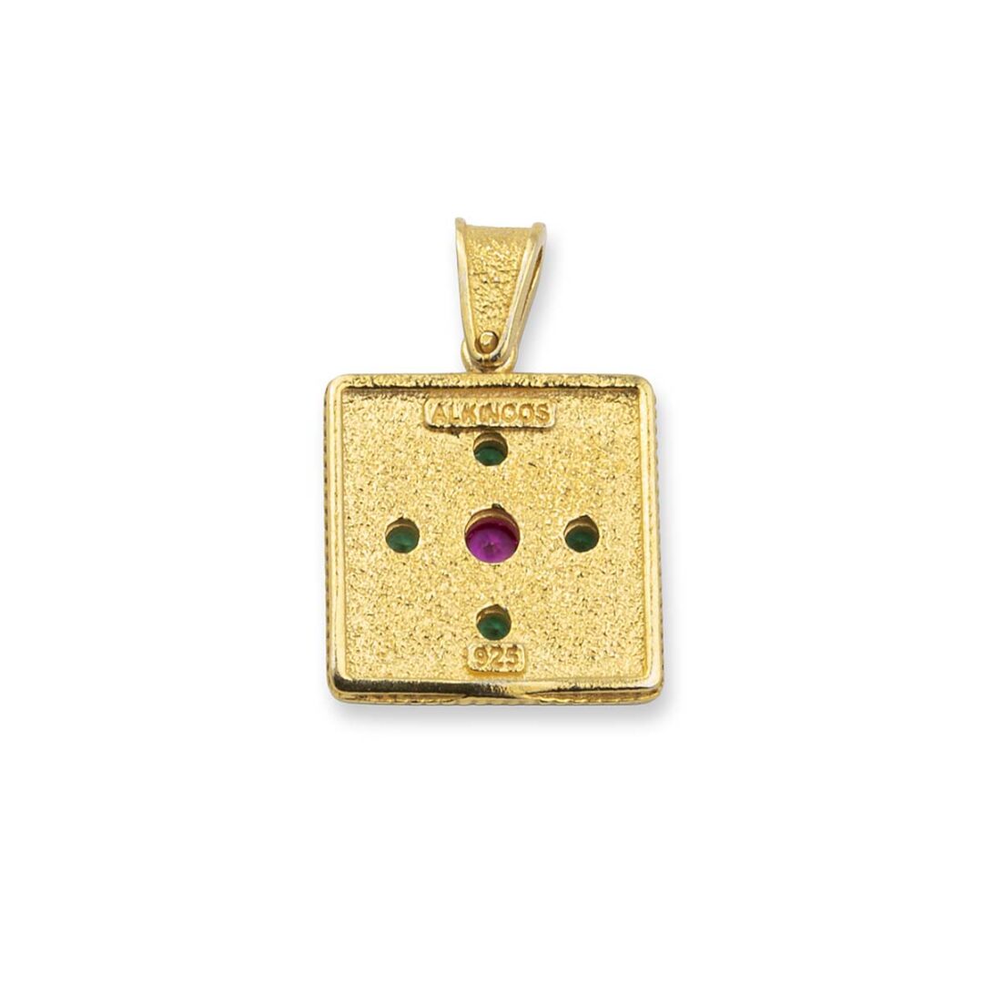 GK-MD-09764015b Byzantine Square Pendant with Multicolor Zircon Stone - Image 3