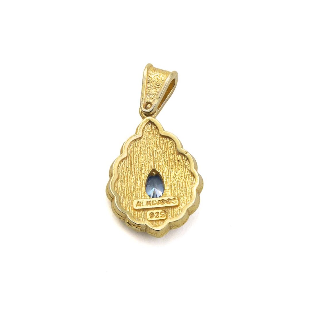 GK-MD-09765010b Byzantine Flower Pendant with Blue Zircon Stone - Image 3