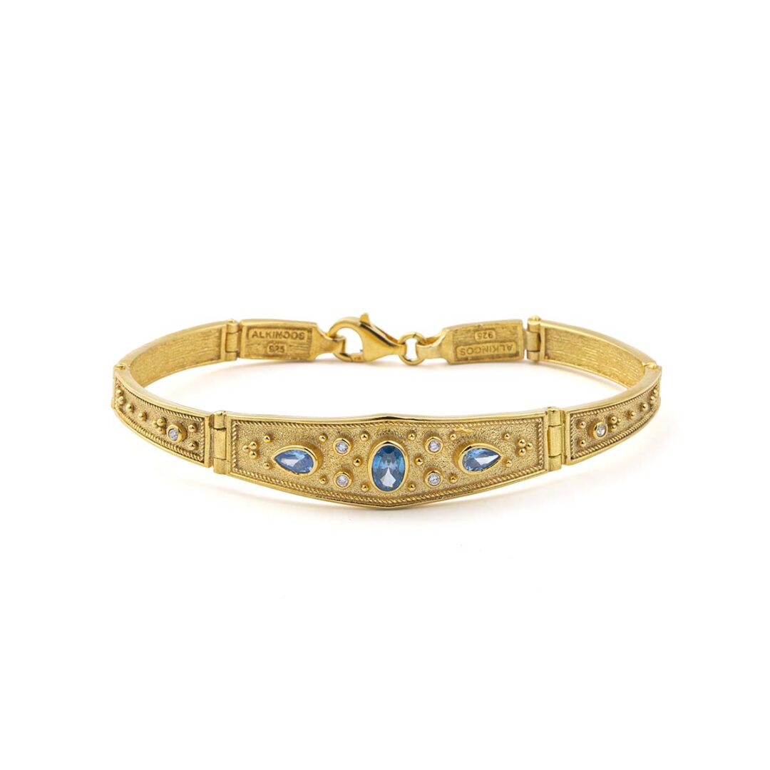 GK-NE-06850054 Byzantine Bracelet with Blue Zircon - 925 Sterling Silver and 18K Gold Plating