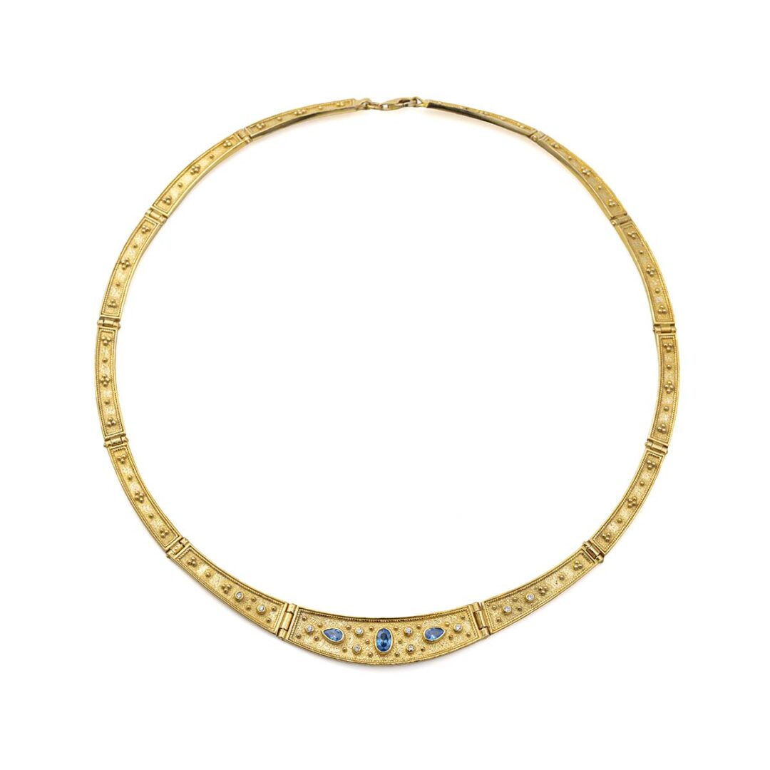 GK-NE-09715124 Byzantine Necklace with Blue Zircon - 925 Sterling Silver and 18K Gold Plating
