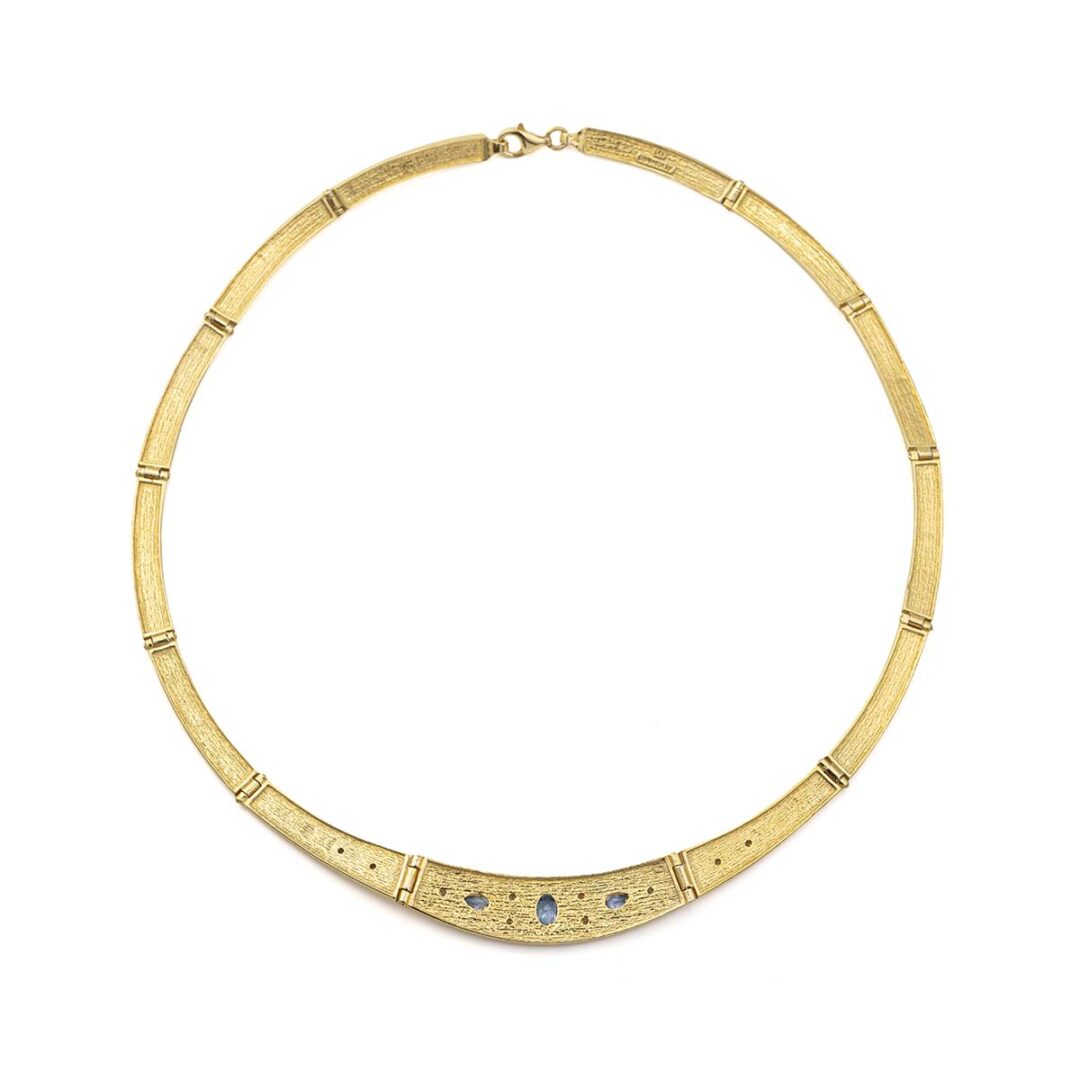 GK-NE-09715124b Byzantine Necklace with Blue Zircon - 925 Sterling Silver and 18K Gold Plating - Image 3