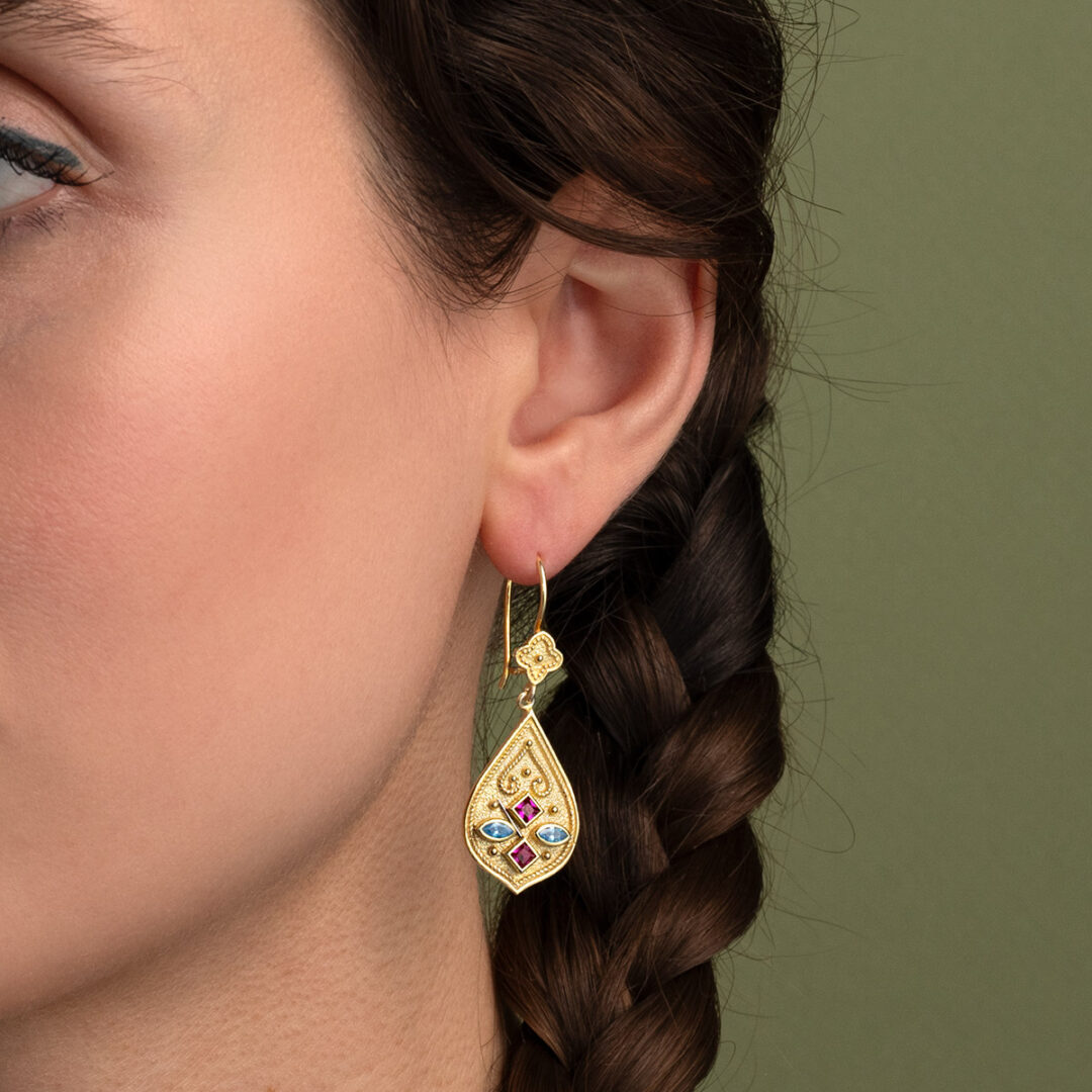 GK-SK-10170024m Byzantine Dangle Earrings with Multicolor Zircon Stones - Image 2