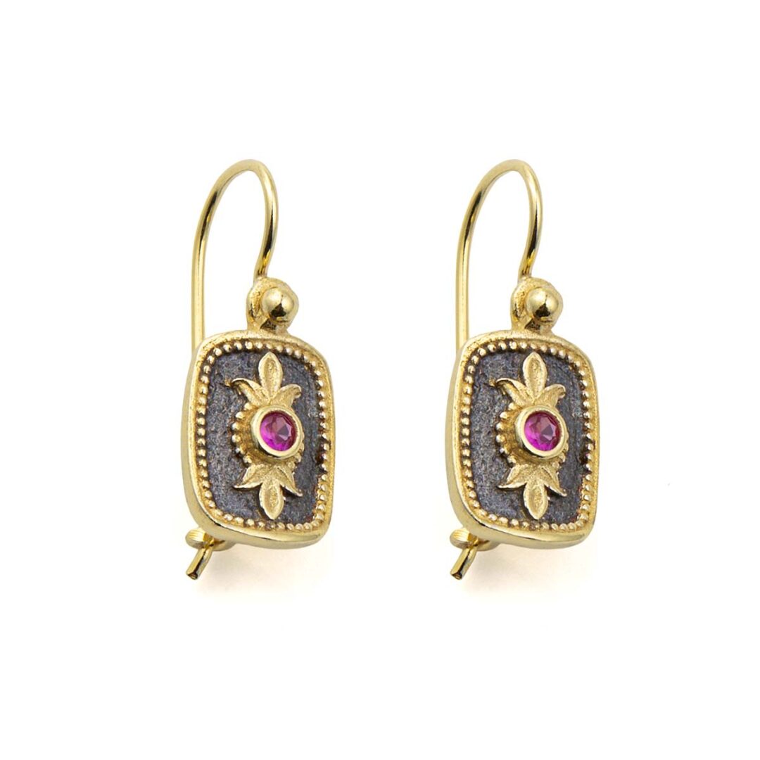 GK-SK-10172016 Two Tone Byzantine Drop Earrings with Zircon