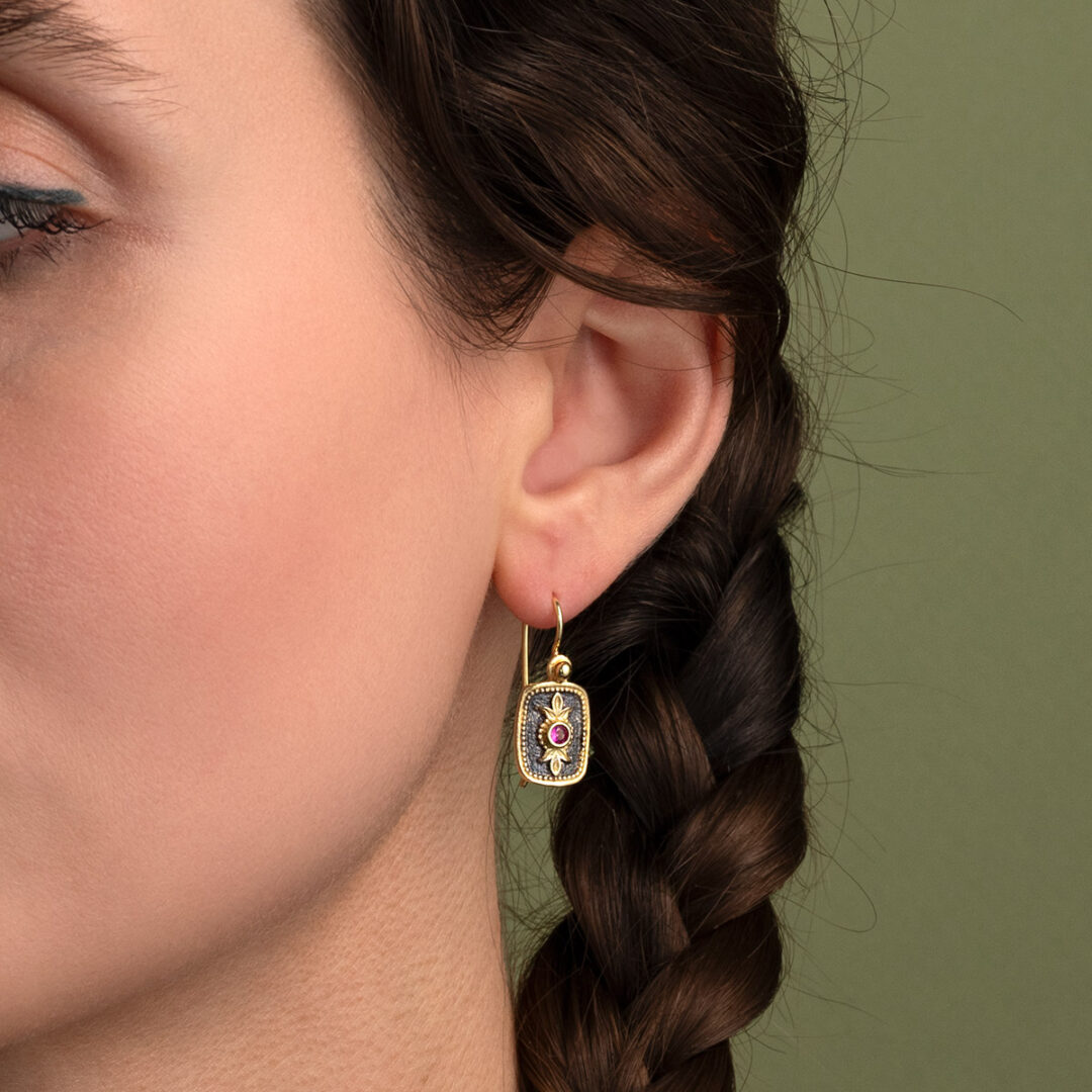 GK-SK-10172016m Two Tone Byzantine Drop Earrings with Zircon - Image 2