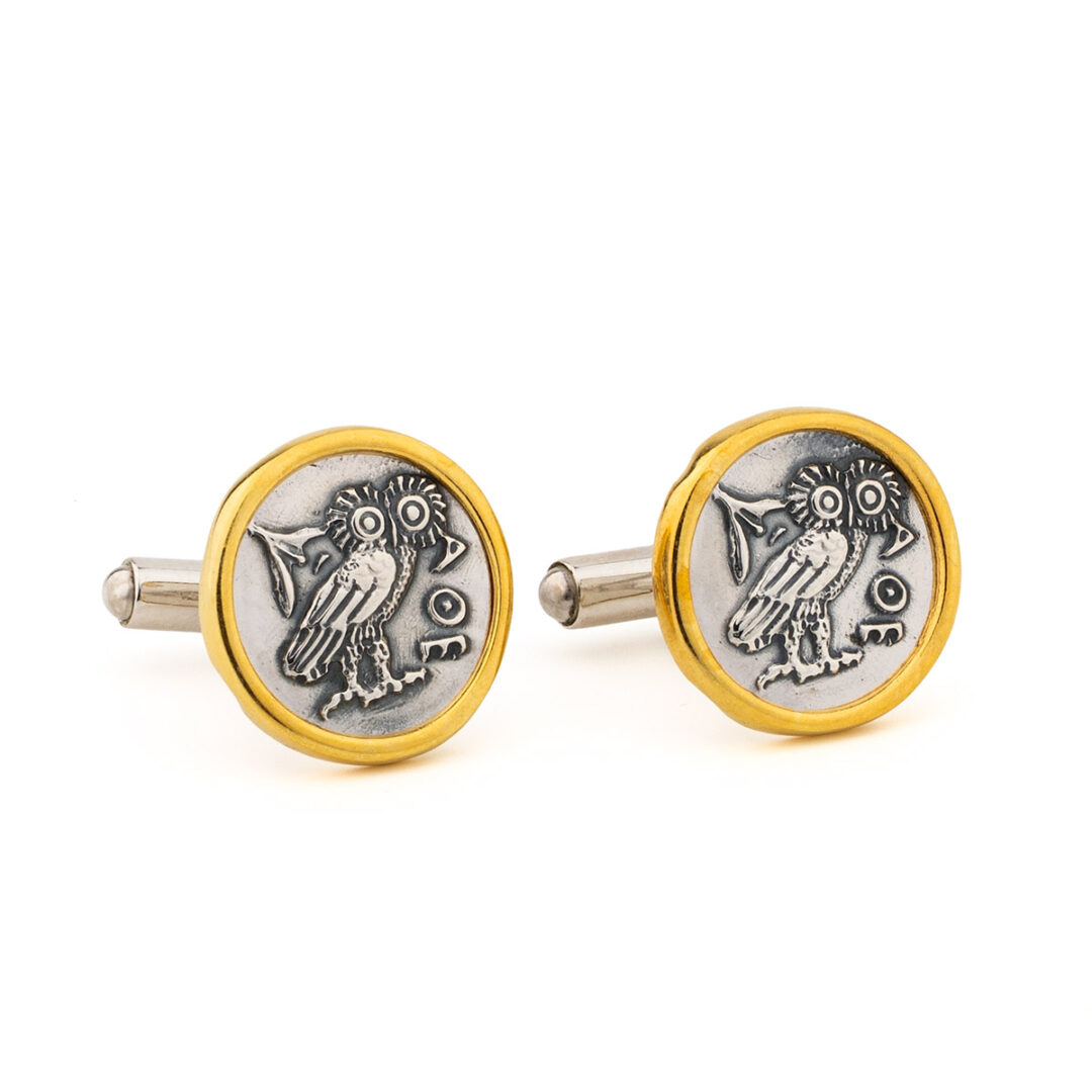 K06GP Wisdom Owl Cufflinks - Sterling Silver and Gold Plated - Image 1