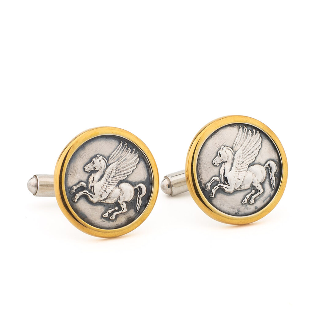 K07GP Pegasus Coin Cufflinks - Sterling Silver and Gold Plated - Image 1