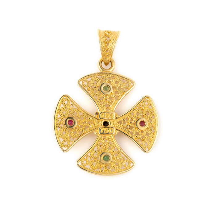 Byzantine Cross in 18K Gold with rubies emeralds and sapphires - Image 3
