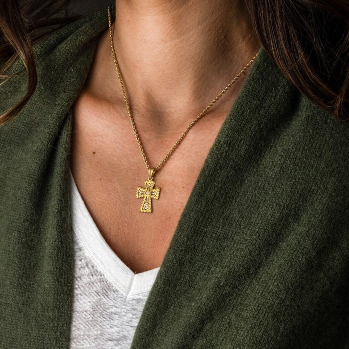 18K Gold Byzantine Cross with Swarovski - Image 2