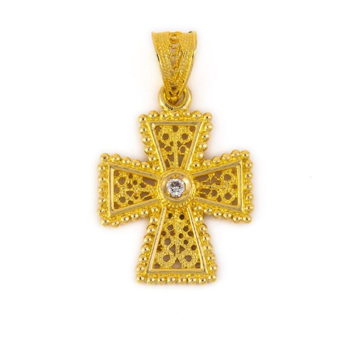 18K Gold Byzantine Cross with Swarovski - Image 1