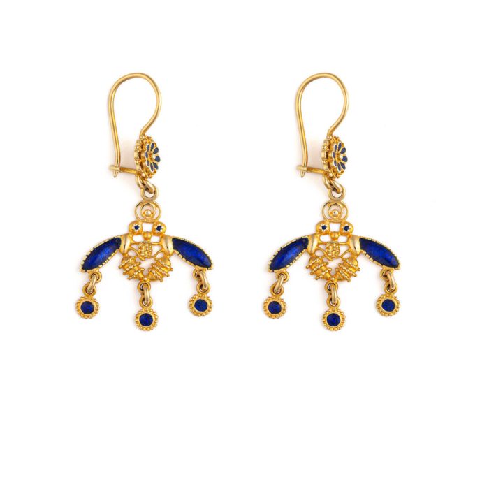 Minoan Malia Bees Dangle Earrings - 18K Solid Yellow Gold and enamel - Image 1