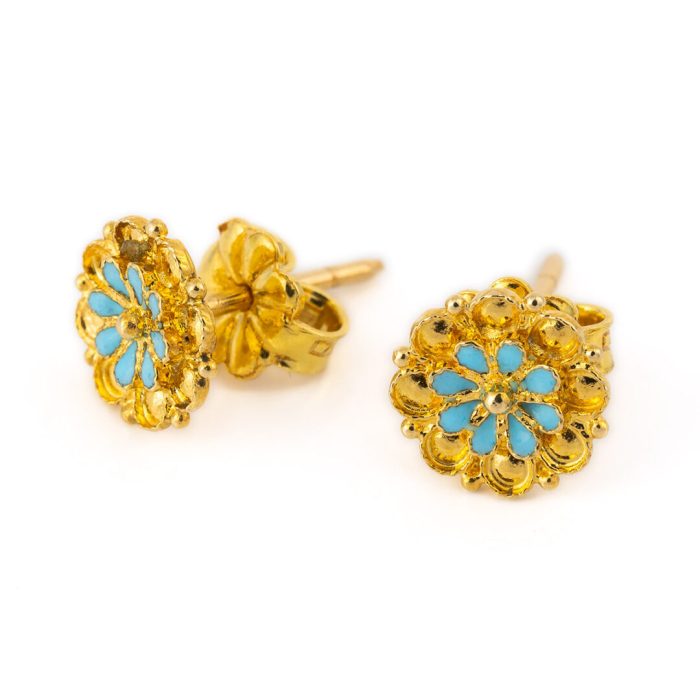 18K Gold and Green Enamel Rosette Stud Earrings - Image 10