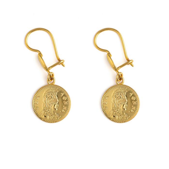 Goddess Athena Dangle Earrings - 14K Gold - Image 1