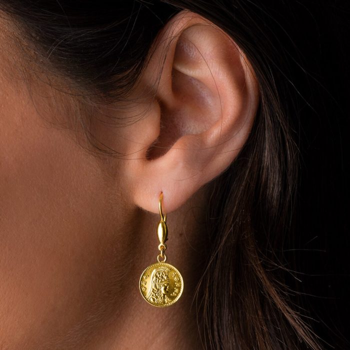 Goddess Athena Dangle Earrings - 14K Gold - Image 2