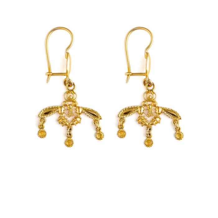 Minoan Malia Bees Dangle Earrings - 14K Solid Yellow Gold - Image 1