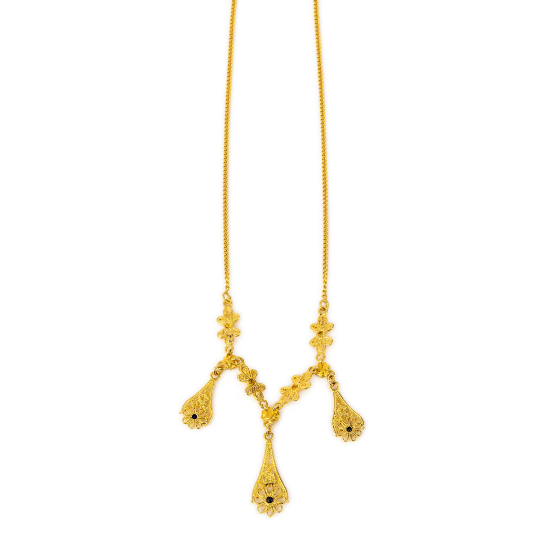 KA-N-02792b 18K Gold Byzantine Filigree Sapphire Necklace - Image 3