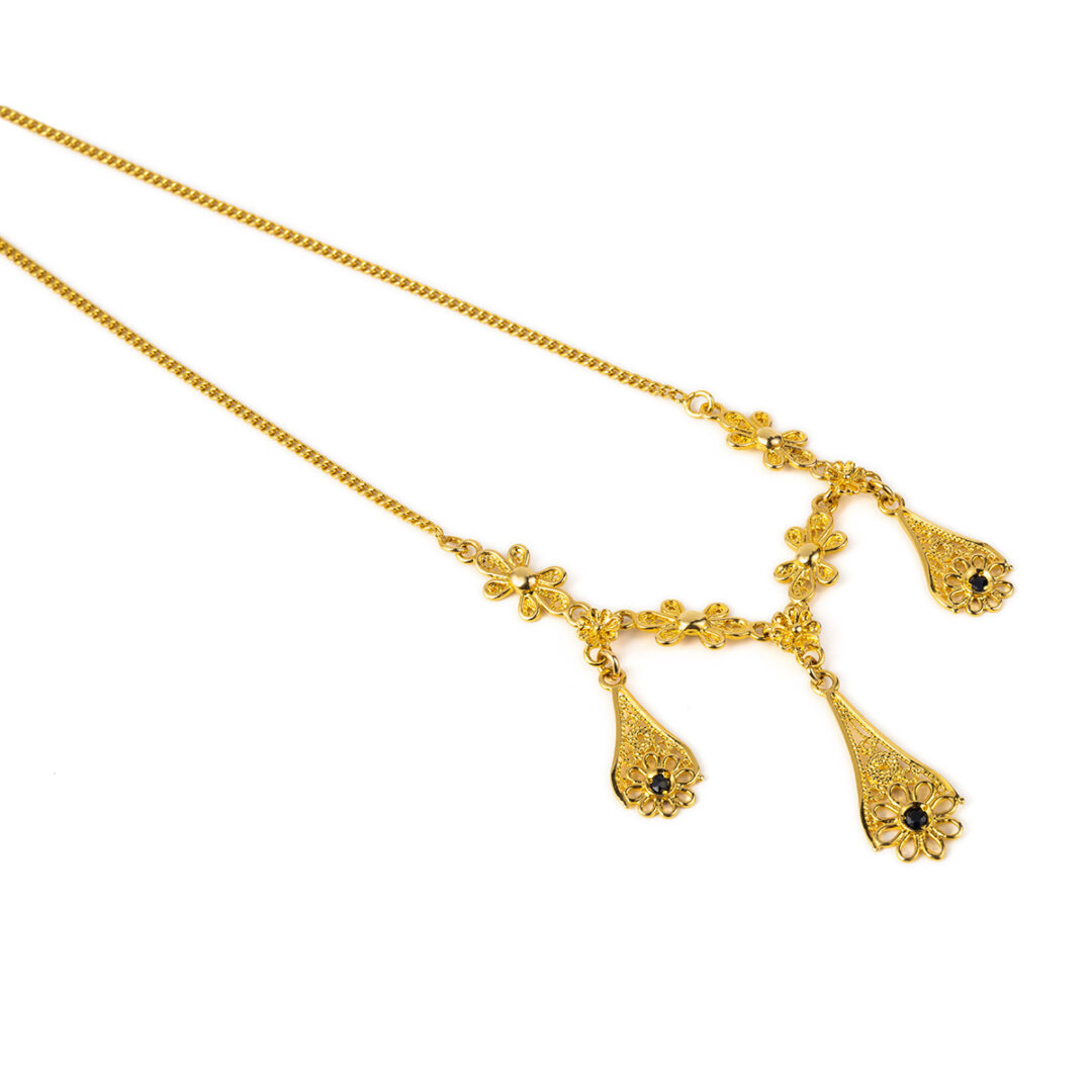 KA-N-02792c 18K Gold Byzantine Filigree Sapphire Necklace - Image 2