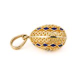 14k Gold and Blue Enamel Filigree Egg Pendant - Image 4