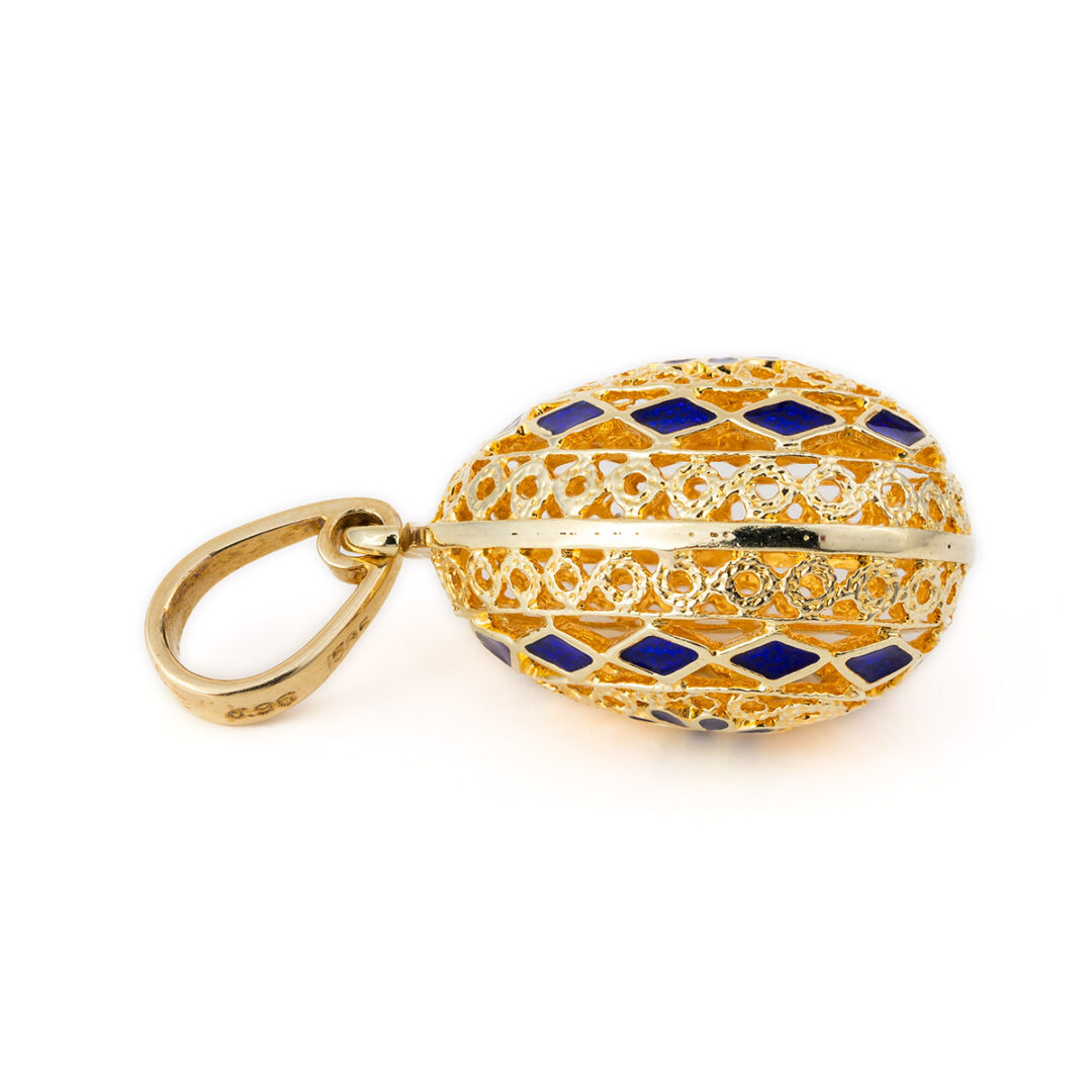 KA-P-0191110c 14k Gold and Blue Enamel Filigree Egg Pendant - Image 4
