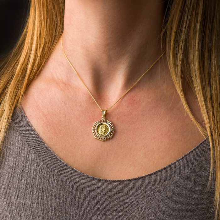 Goddess Athena Coin Pendant in 14K Gold - Image 2