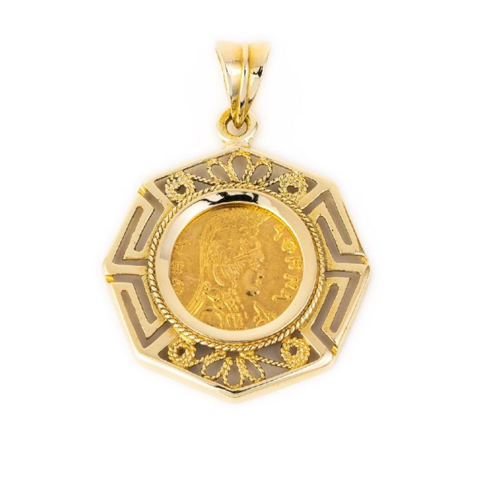 Goddess Athena Coin Pendant in 14K Gold - Image 1
