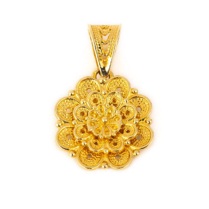 18K Gold Filigree Byzantine Rosette Pendant - Image 1