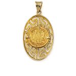 Athena and Owl Pendant with Greek Key - 14K Solid Gold - Image 3