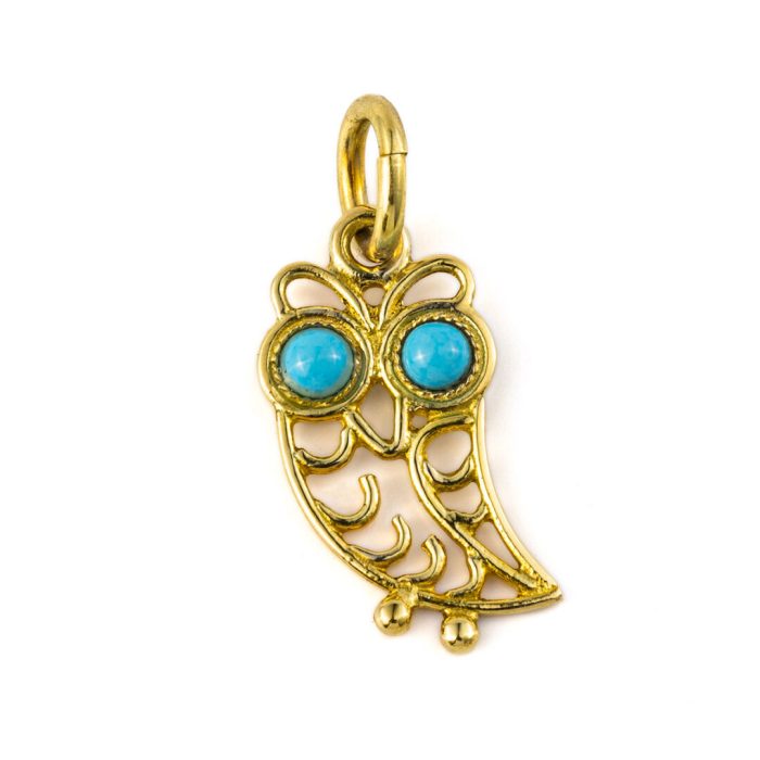 Owl Pendant - 14K Gold with Turquoise Stone - Image 1