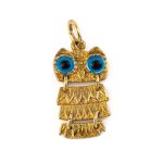14k Gold Owl Pendant with Blue Eyes