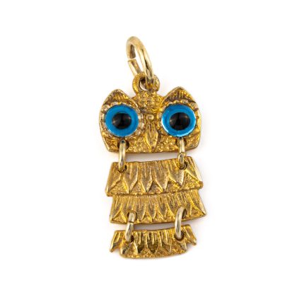 14k Gold Owl Pendant with Blue Eyes