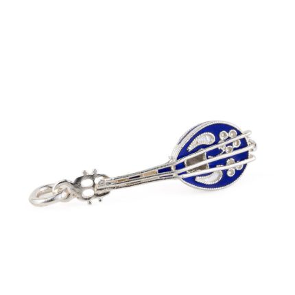 Greek Bouzouki Pendant Necklace with Blue Enamel