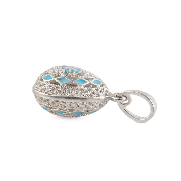 Filigree Flower Egg Pendant Necklace – Sterling Silver and Enamel - Image 3