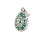 Greek Key Egg Enamel Pendant Necklace – 925 Sterling Silver - Image 4