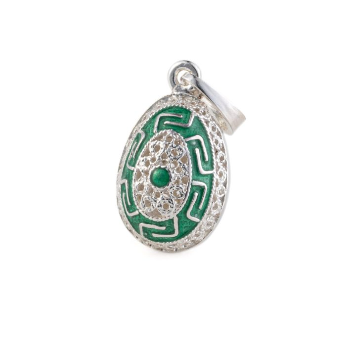 Greek Key Egg Enamel Pendant Necklace – 925 Sterling Silver - Image 4