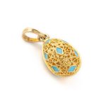 14k Gold Filigree Egg Pendant with Turquoise enamel - Image 3