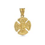 18k Gold Filigree Byzantine Cross With Ruby and Sapphire - Image 3