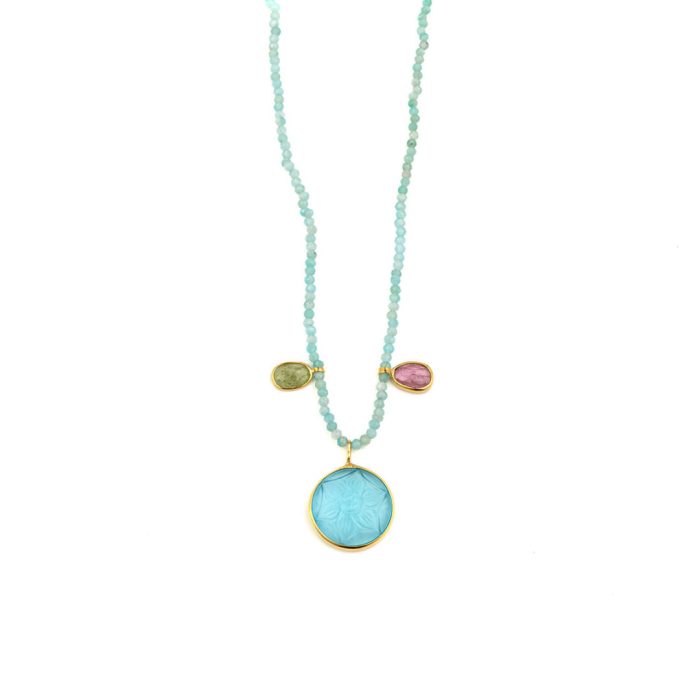 925 Sterling Silver and Gold Plated - Amazonite and Tourmaline Necklace - Image 1
