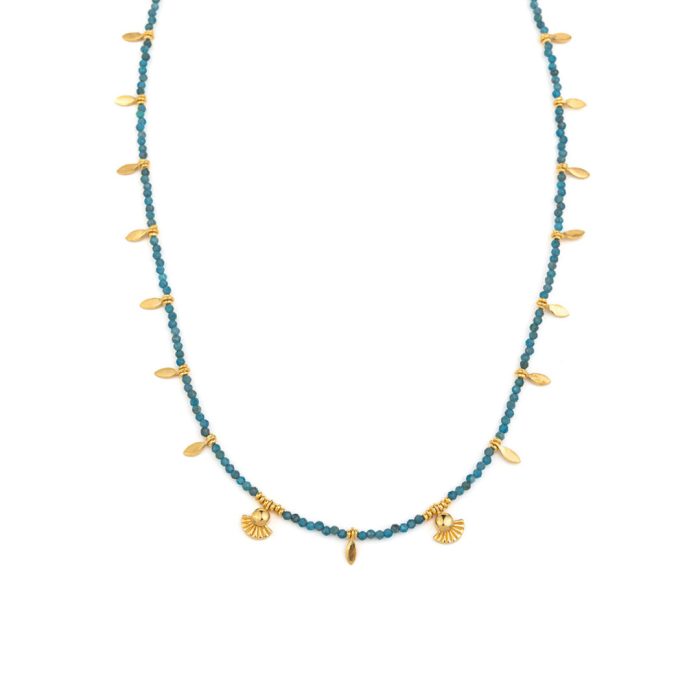 925 Sterling Silver and Gold Plated Necklace with Apatite Beads - Image 1