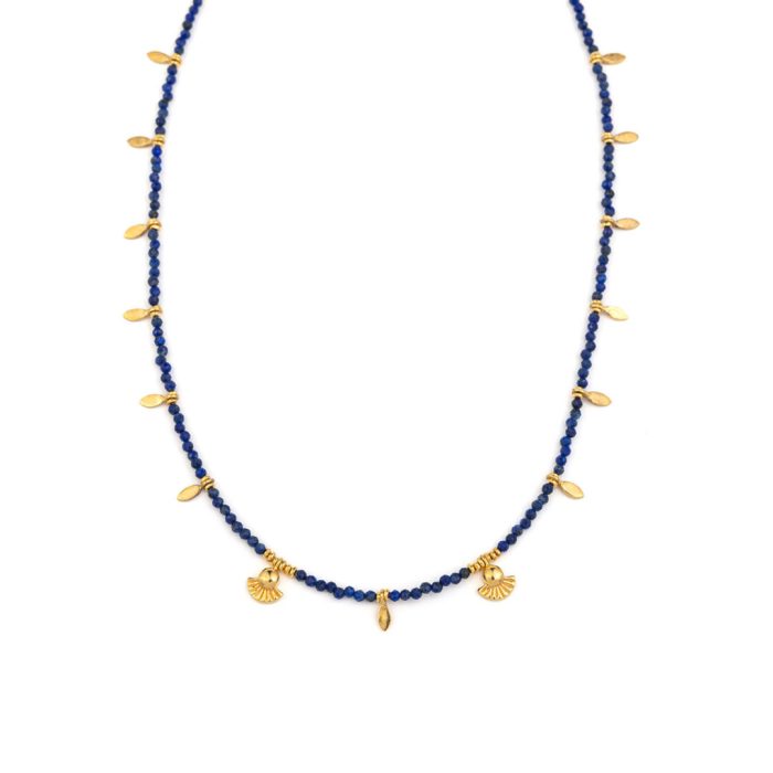 925 Sterling Silver and Gold Plated Necklace with Lapis Lazuli Beads - Image 1