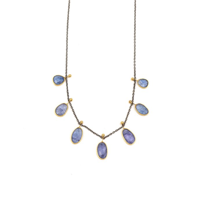 925 Sterling Silver and Gold Plated Necklace with Tanzanite - Image 1
