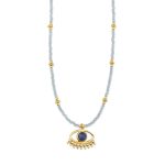 Evil Eye Necklace with Aquamarine & Lapis Lazuli