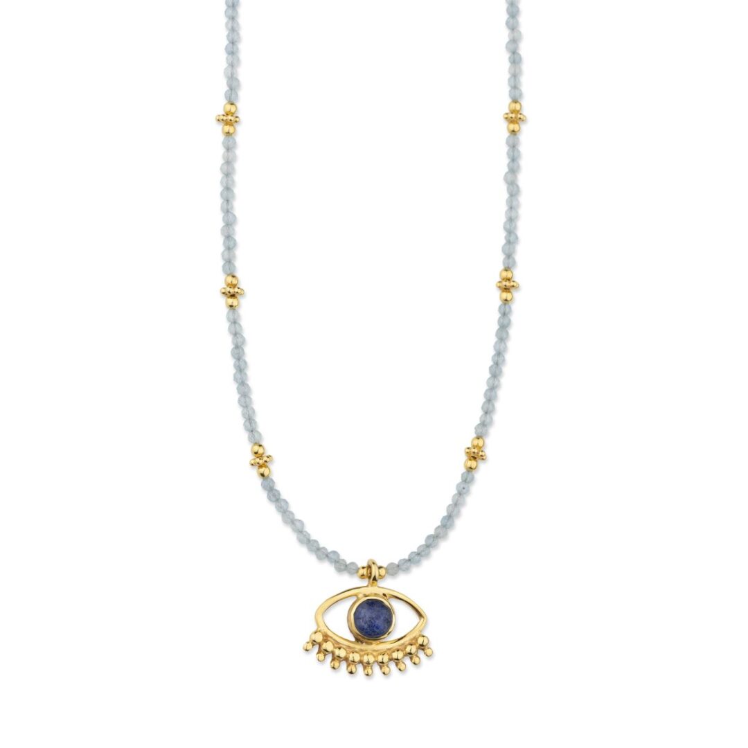 KLP1468 Evil Eye Necklace with Aquamarine & Lapis Lazuli - Image 1