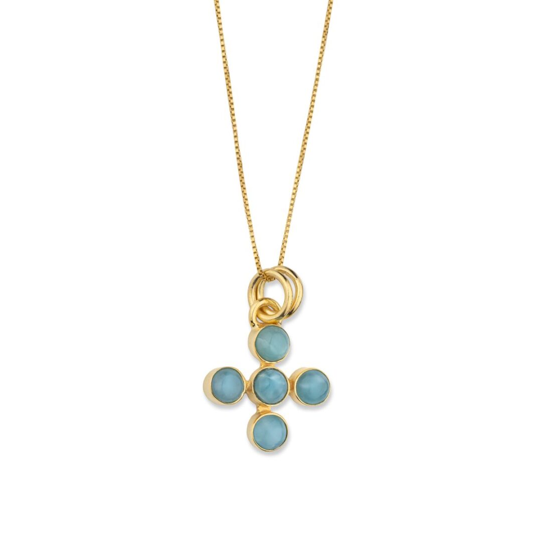KLP1528 Larimar Cross Necklace in 925 Sterling Silver Gold Plated - Image 1