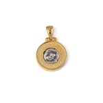 Athena Coin Round Pendant - 14K Gold and Sterling Silver - Image 3